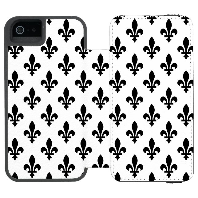 Capa Carteira Para iPhone, Incipio Fleur de Lis Pattern, Royal French, preto em branc (Fólio aberto)
