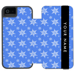Capa Carteira Incipio Watson™ Para iPhone 5 Flocos de Neve Brancos, Azul, Seu nome, Personaliz