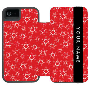 Capa Carteira Incipio Watson™ Para iPhone 5 Flocos de neve vermelhos e brancos, seu nome, pers