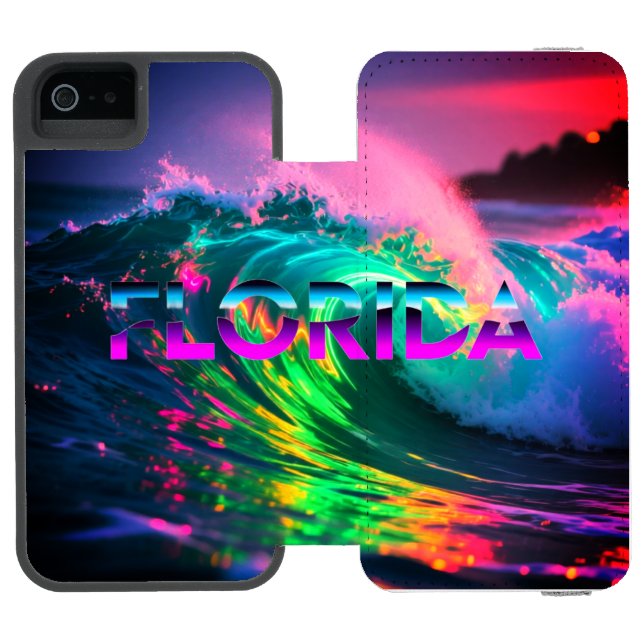 Capa Carteira Para iPhone, Incipio Florida – Neon Wave Vibes (Fólio aberto)
