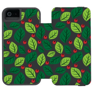 Capa Carteira Incipio Watson™ Para iPhone 5 Folhas Verdes, Bagas Vermelhas, Padrão de Folhas