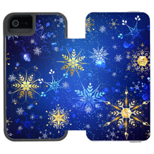 Capa Carteira Incipio Watson™ Para iPhone 5 Fundo Azul XMAS com Flocos de Neve Ouro
