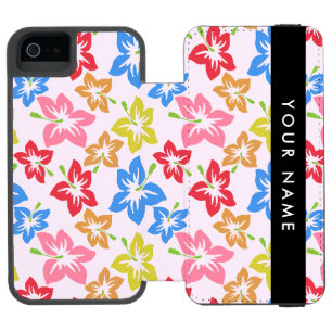 Capa Carteira Incipio Watson™ Para iPhone 5 Hibisco Colorido, Padrão de Flores, Seu Nome