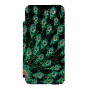 Capa Carteira Incipio Watson™ Para iPhone 5 Ilustração com as penas do pavão no preto