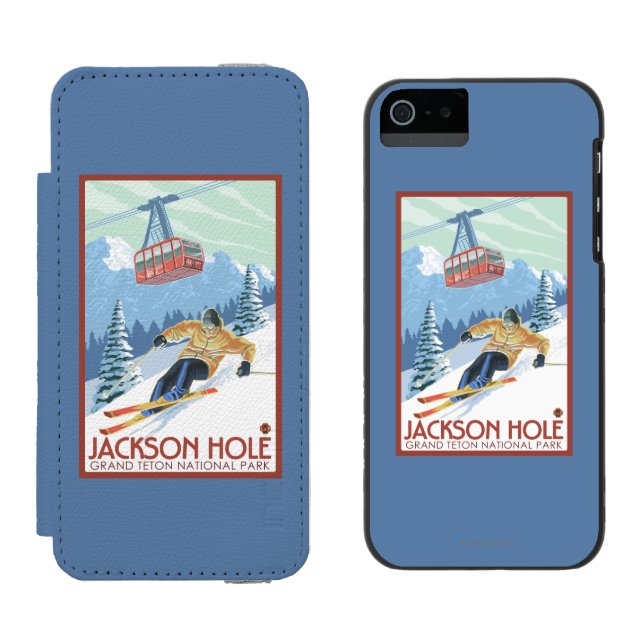 Capa Carteira Para iPhone, Incipio Jackson Hole, esquiador de Wyoming e bonde (Lado a lado)