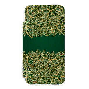 Capa Carteira Incipio Watson™ Para iPhone 5 Laço dourado da folha no fundo verde