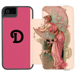 CAPA CARTEIRA INCIPIO WATSON™ PARA iPhone 5 LADY OF MOON WITH FLOWERS IN PINK MONOGRAM