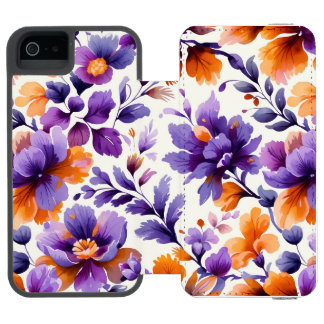 Capa Carteira Incipio Watson™ Para iPhone 5 Laranja Elegante e Aquarela Floral Púrpura | iTele