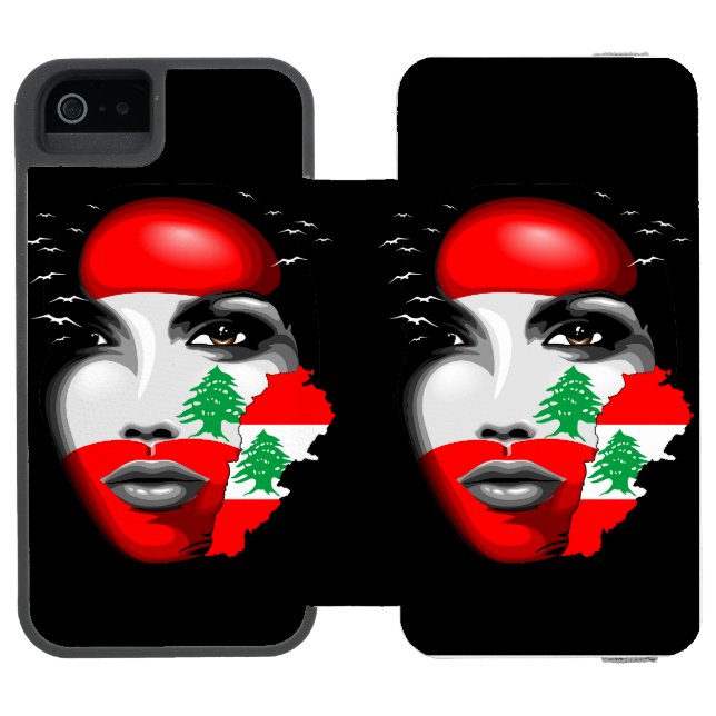 Capa Carteira Para iPhone, Incipio Líbano Flag e Map no rosto da menina (Fólio aberto)