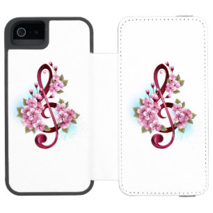 Capa Carteira Incipio Watson™ Para iPhone 5 Notas de clave de trecho musical com flores de Sak