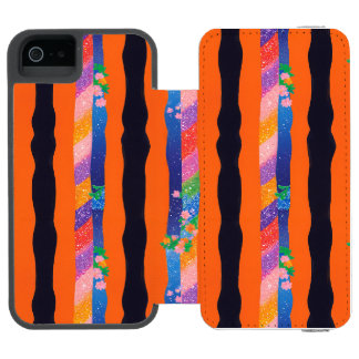 Capa Carteira Incipio Watson™ Para iPhone 5 Orange Floral Wavy Stripe Pattern