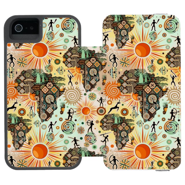 Capa Carteira Para iPhone, Incipio Padrão de Elementos Tribais Decorativos do Mapa da (Fólio aberto)