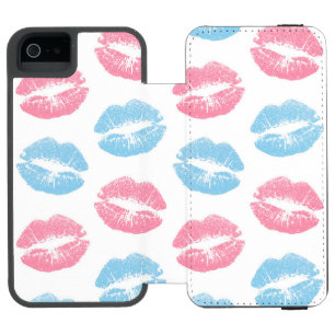 Capa Carteira Incipio Watson™ Para iPhone 5 Padrão de Lábios Azuis e Rosas, Lábios, Beijo