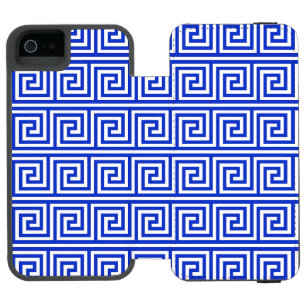 Capa Carteira Incipio Watson™ Para iPhone 5 Padrão de Quadrados da Chave Meandro Grega Azul