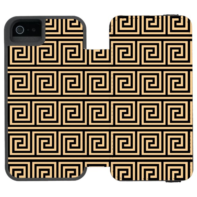Capa Carteira Para iPhone, Incipio Padrão de Quadrados da Chave Meandro Grega Marrom (Fólio aberto)