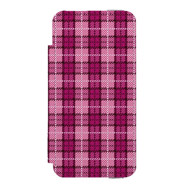 Capa Carteira Para iPhone, Incipio Pixel Plaid_Magenta-Black (Frente do fólio)