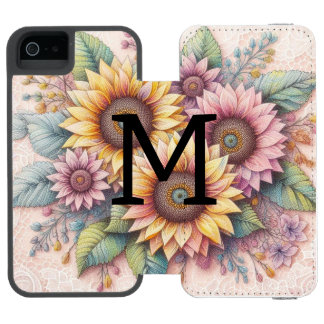 Capa Carteira Incipio Watson™ Para iPhone 5 Renda monograma floral rosa laranja amarelo girass
