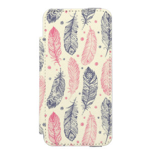 Capa Carteira Incipio Watson™ Para iPhone 5 Rosa e teste padrão étnico roxo da pena