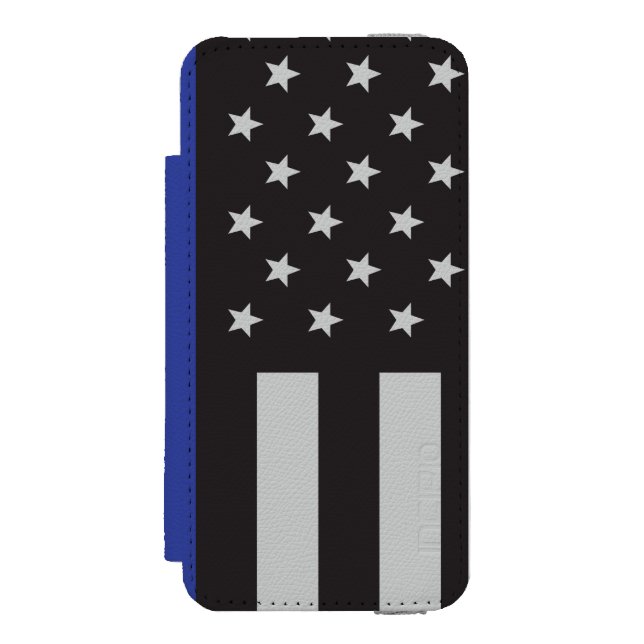Capa Carteira Para iPhone, Incipio Sinalizador Americano Thin Blue Line Personalizado (Frente do fólio)