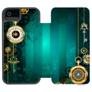 Capa Carteira Incipio Watson™ Para iPhone 5 Steampunk Jewelry Watch em um fundo verde