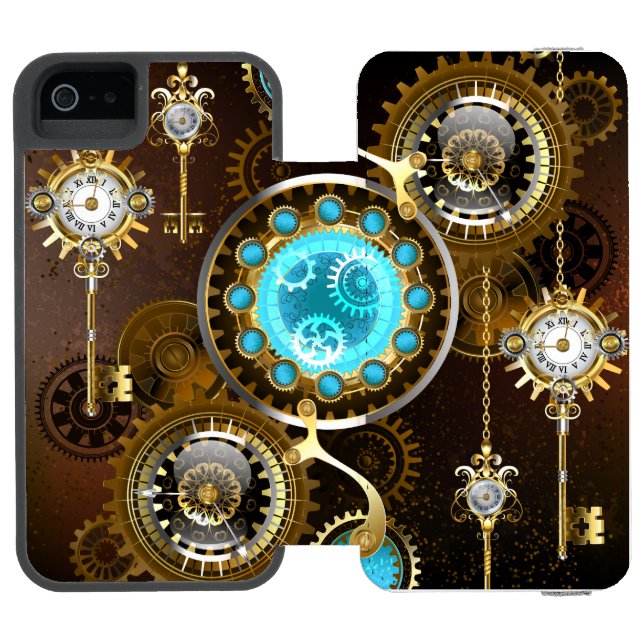 Capa Carteira Para iPhone, Incipio Steampunk Rusty Background with Turquoise Lenses (Fólio aberto)