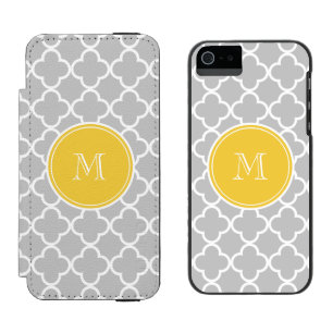 Capa Carteira Incipio Watson™ Para iPhone 5 Teste padrão cinzento de Quatrefoil, monograma