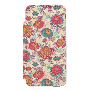 Capa Carteira Incipio Watson™ Para iPhone 5 Teste padrão das flores e das folhas da peônia