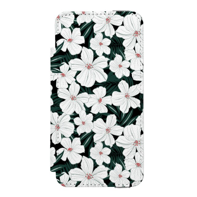 Capa Carteira Para iPhone, Incipio Teste padrão de flores tropical branco (Frente do fólio)