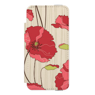 Capa Carteira Incipio Watson™ Para iPhone 5 Teste padrão retro das papoilas