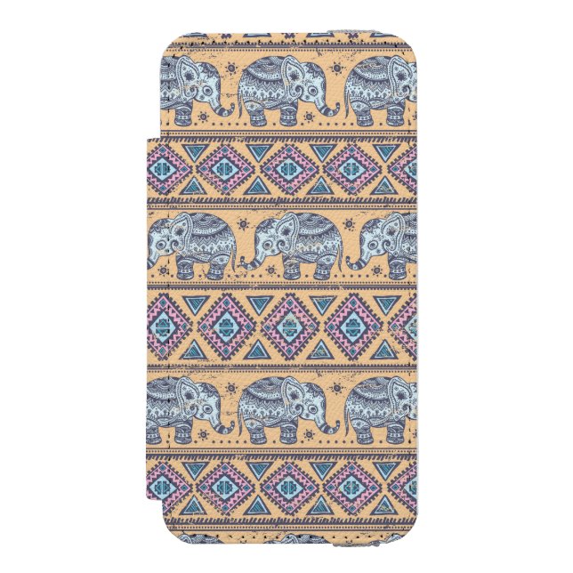 Capa Carteira Para iPhone, Incipio Teste padrão tribal do elefante étnico azul (Frente do fólio)
