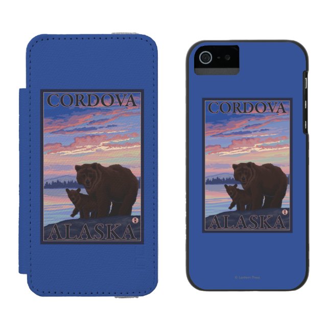 Capa Carteira Para iPhone, Incipio Urso e Cub - Cordova, Alaska (Lado a lado)