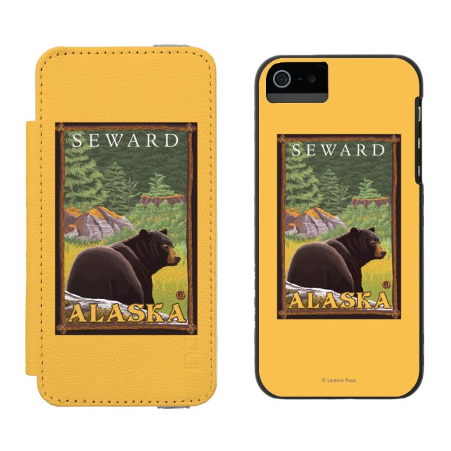 Capa Carteira Para iPhone, Incipio Urso preto na floresta - Seward, Alaska (Lado a lado)