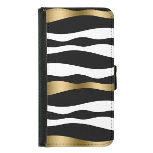 Capa Carteira Para Samsung Galaxy S5 Abstrato Zebra Stripes, Dourado preto e branco