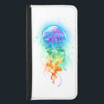 Capa Carteira Para Samsung Galaxy S5 Águas-vivas do arco-íris<br><div class="desc">Água-viva grande,  iridescente,  desenhada artisticamente,  brilhante,  com longos tentáculos em branco,  pintada sobre fundo de aquarela multicolorido. Água-viva arco-íris.</div>