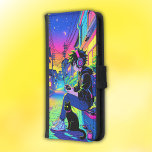 Capa Carteira Para Samsung Galaxy S5 Anime Gamer com Gato Preto |<br><div class="desc">Jogador de anime colorido sentado com seu gato pronto para jogos de nível seguinte. Capa carteira.</div>