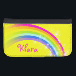 Capa Carteira Para Samsung Galaxy S4 Arco-íris e estrelas nome amarelo brilhante caixa<br><div class="desc">Mala de paleta flap de celular gráfica do arco-íris amarela e multicolorida. Personalize o com seu nome,  lendo atualmente Klara. Padrão original e design por Sarah Trett.</div>