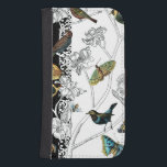 Capa Carteira Para Samsung Galaxy S4 Aves e Borboleta sobre fundo preto-e-branco<br><div class="desc">A artista Chariklia Zarris é uma pintora e designer talentosa. Ela gosta de pintar pássaros e animais selvagens e esta foto não é exceção. As cores vívidas das aves e das borboletas são acentuadas pelos ramos preto e branco do fundo.</div>