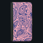 Capa Carteira Para Samsung Galaxy S5 Azul-marinho No Lace Dos Damascos De Paisley Rosa<br><div class="desc">Marinho azul elegante ornamentado vintage paisley sobre fundo rosa que você pode mudar. O cenário azul tem um plano de fundo transparente para que você possa mudar a cor de fundo (branco nesta amostra) para qualquer cor que você quiser no cenário azul</div>