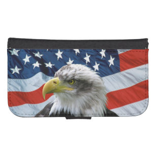Capa Carteira Para Samsung Galaxy S4 Bald Eagle American Flag