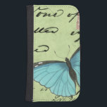 Capa Carteira Para Samsung Galaxy S4 Borboleta de asa azul no cartão postal<br><div class="desc">Este cartão postal teal carregar uma mensagem de beleza. Uma delicada borboleta de asas azuis repousa no cartão,  ocultando alguns dos escritos que contém. Este impressão do Vision Studio faria um excelente adicional para sua casa!</div>