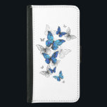Capa Carteira Para Samsung Galaxy S5 Borboletas Azuis Morpho<br><div class="desc">Borboletas azuis voadoras morfo e borboletas brancas em um fundo de abstrato leve. Morpho. Design com borboletas azuis morpho.</div>