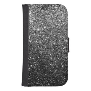 Capa Carteira Para Samsung Galaxy S4 Brilho elegante do preto do falso