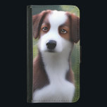 Capa Carteira Para Samsung Galaxy S5 Bruce O Bordo Collie Puppy,<br><div class="desc">Foto de uma tinta a óleo é um cachorrinho branco e marrom da Border Collie chamado Bruce.</div>