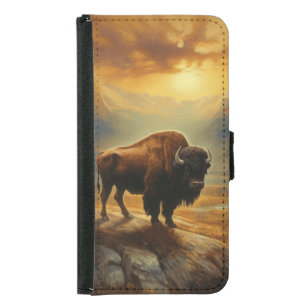 Capa Carteira Para Samsung Galaxy S5 Buffalo Bison Sunset Silhouette