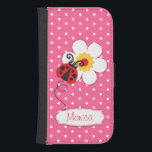 Capa Carteira Para Samsung Galaxy S4 Caixa rosa vermelha da aleta dos floristas da<br><div class="desc">O joaninha vermelho original bonito/joaninha em uma polca do rosa floresce a caixa do telemóvel dos miúdos. Lê Monica ou você pode personalizar com seu próprio nome. Projetado exclusivamente por Sarah Trett.</div>