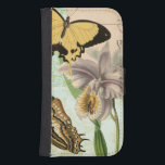 Capa Carteira Para Samsung Galaxy S4 Cartão-postal com borboletas e flores<br><div class="desc">Esta impressão de um cartão postal vintage com flores lavandas e borboletas coloridas foi criada pelo Vision Studio. Um excelente que seria incrível em qualquer parede. Escolha o seu hoje!</div>
