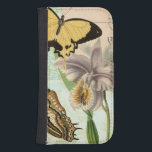 Capa Carteira Para Samsung Galaxy S4 Cartão-postal com borboletas e flores<br><div class="desc">Esta impressão de um cartão postal vintage com flores lavandas e borboletas coloridas foi criada pelo Vision Studio. Um excelente que seria incrível em qualquer parede. Escolha o seu hoje!</div>