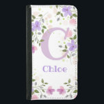 Capa Carteira Para Samsung Galaxy S5 Carteira de Telefone Floral Bonito Personalizado<br><div class="desc">Design apresenta Monograma & Nome com Flores em ambos os lados no estilo pastel de cor de água. Inicial é a letra C</div>