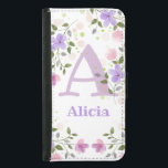 Capa Carteira Para Samsung Galaxy S5 Carteira de Telefone Personalizada do Design Flora<br><div class="desc">Design apresenta o Monograma e Nome do bebê com Flores em ambos os lados,  no estilo pastel a cores da água. Inicial é a letra A. Alicia</div>