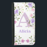 Capa Carteira Para Samsung Galaxy S5 Carteira de Telefone Personalizada do Design Flora<br><div class="desc">Design apresenta o Monograma e Nome do bebê com Flores em ambos os lados,  no estilo pastel a cores da água. Inicial é a letra A. Alicia</div>